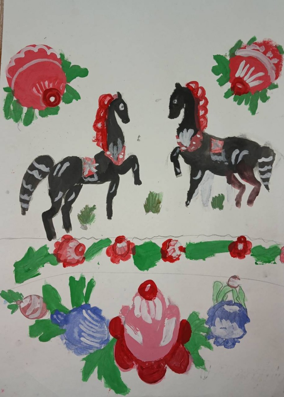 Городецкая роспись. Кони