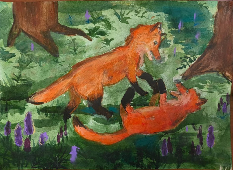 Лисички играют на опушке