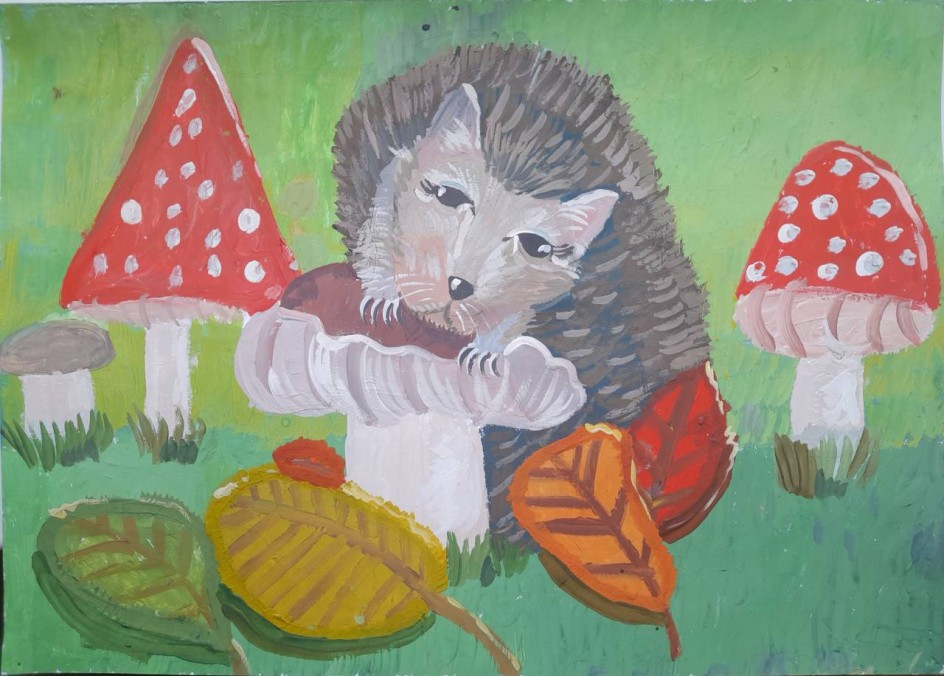 Ёжик нашёл гриб