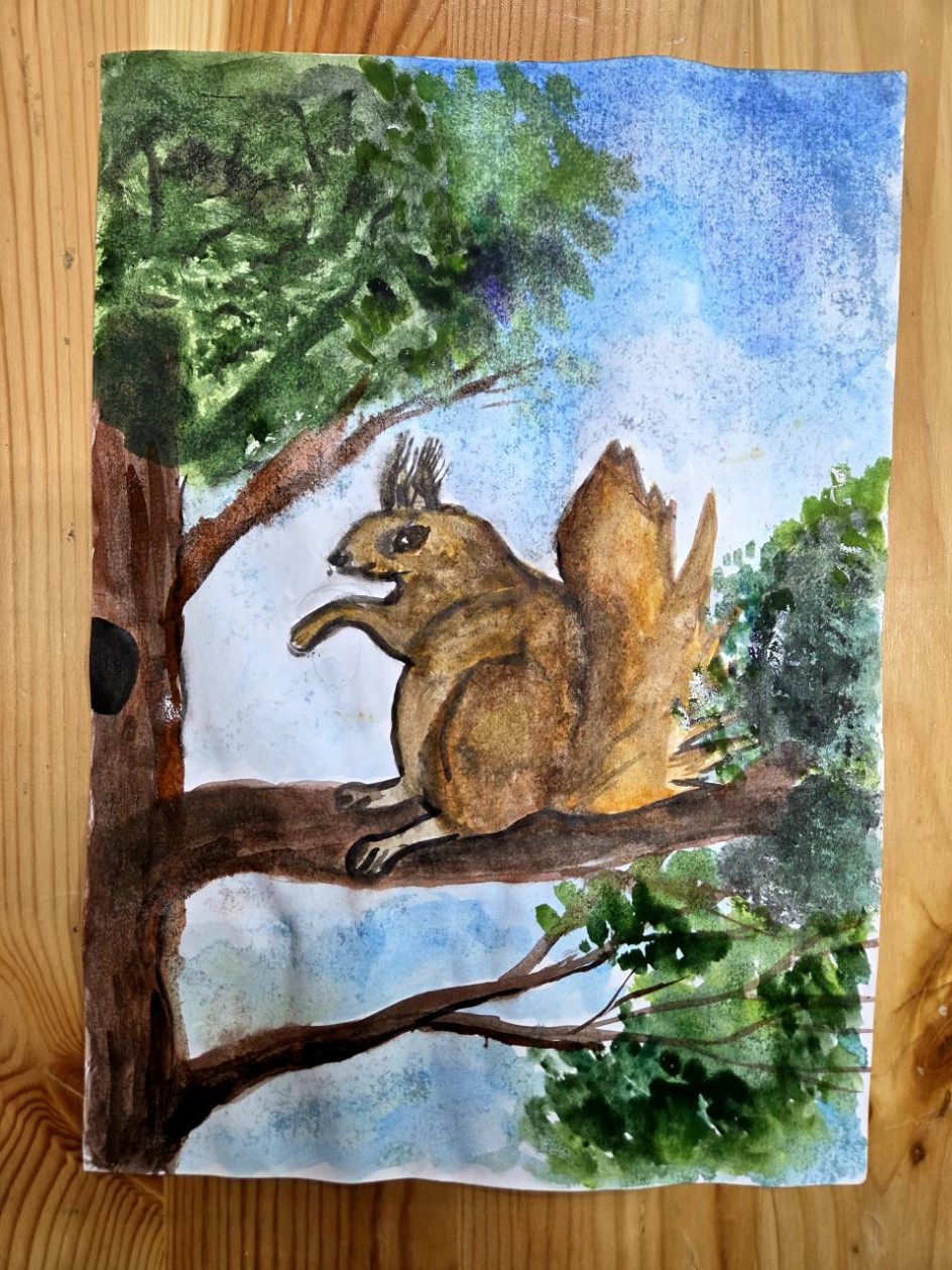 Белка на дереве.