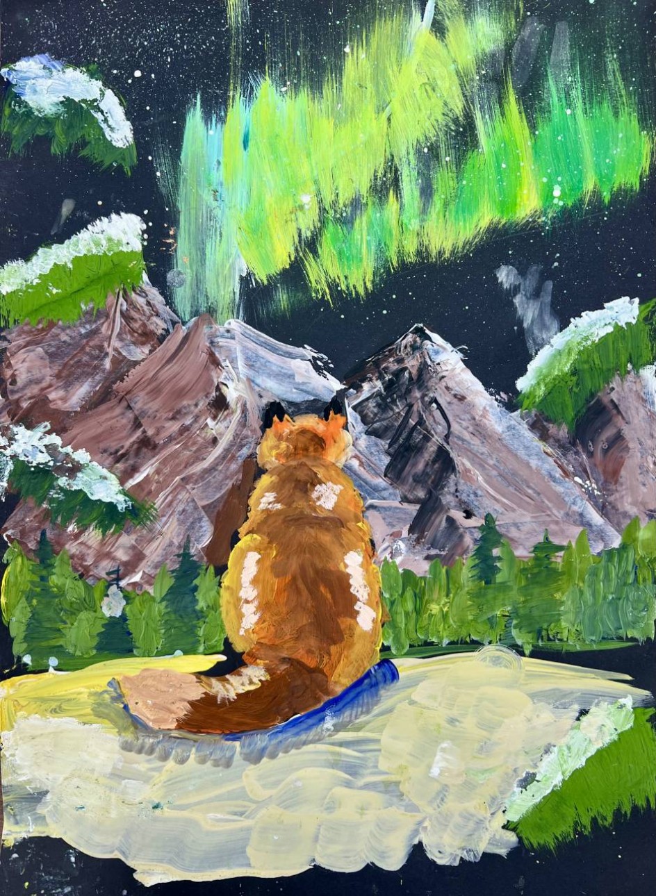 Лиса и северное сияние