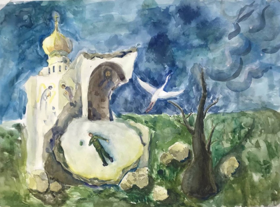 Улетала душа на небо... Акварель.