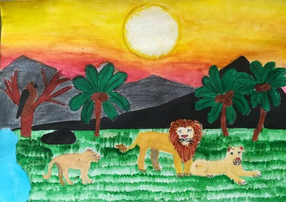 «Царская семья саванны на закате»