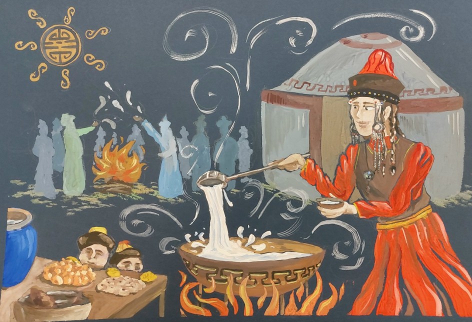 "Зутран сай-бурятский чай",гуашь