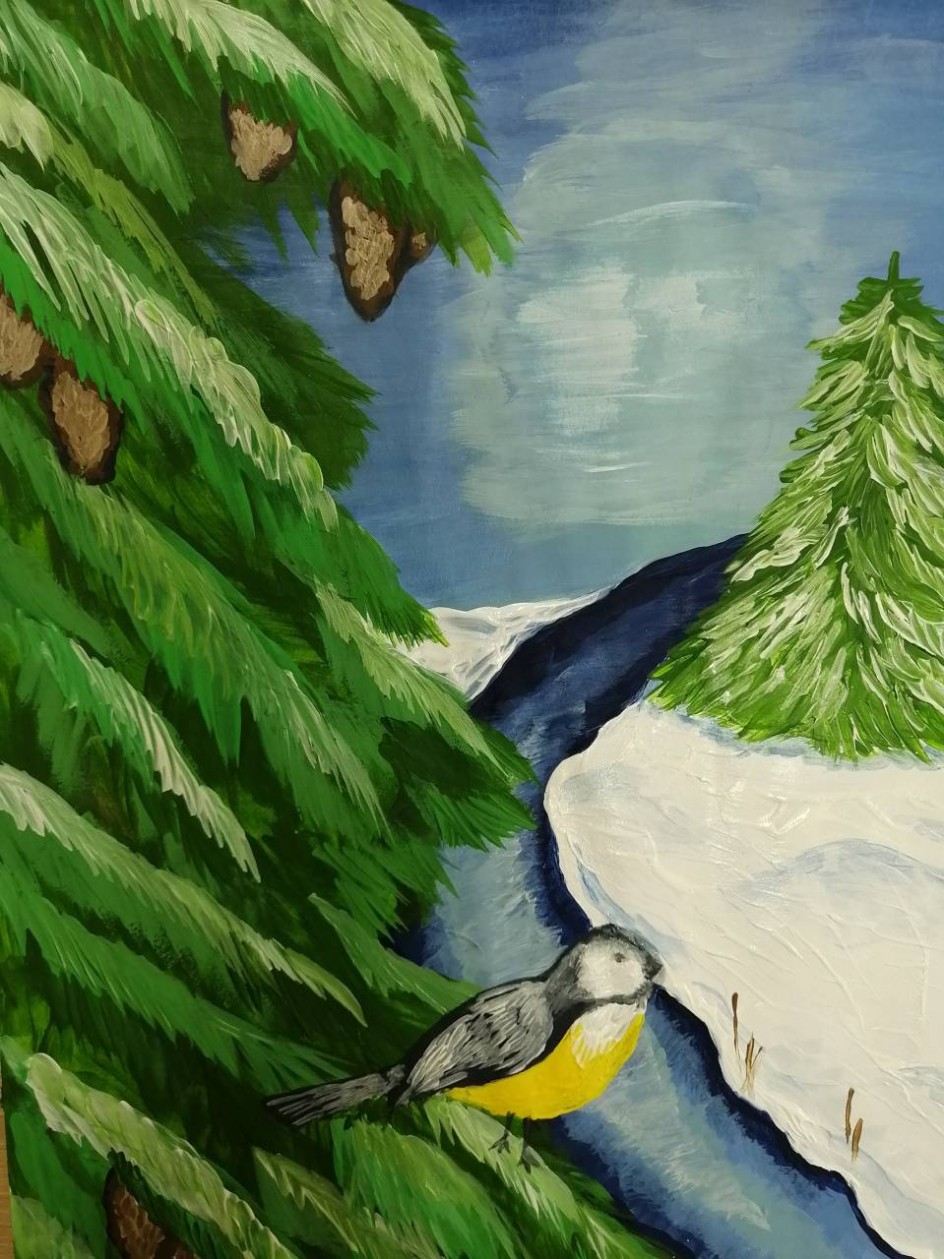 Синица на ели