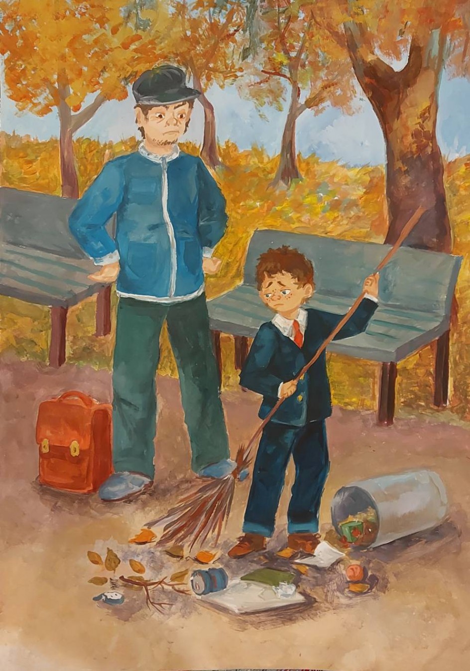 школьник с метлой
