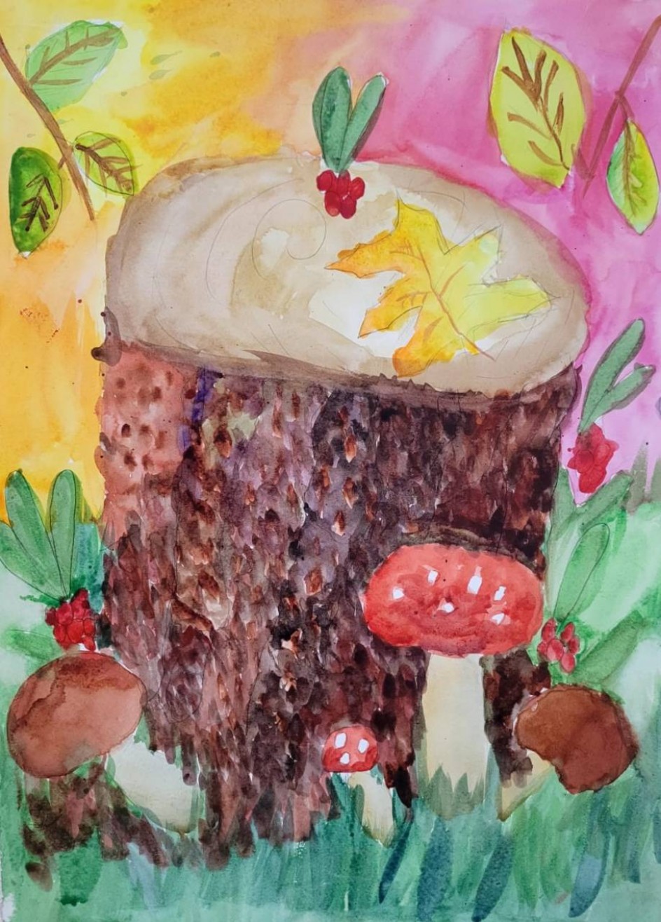 Пенёк с грибами