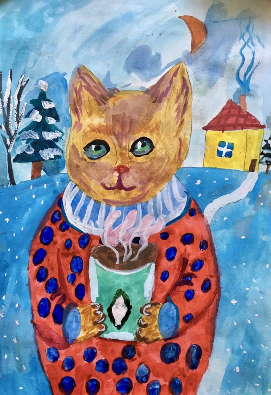 Кот с чашечкой кофе