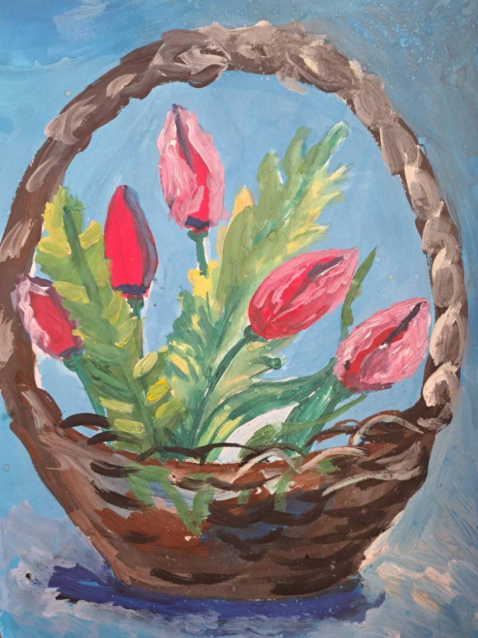 Корзинка цветов для мамы.
