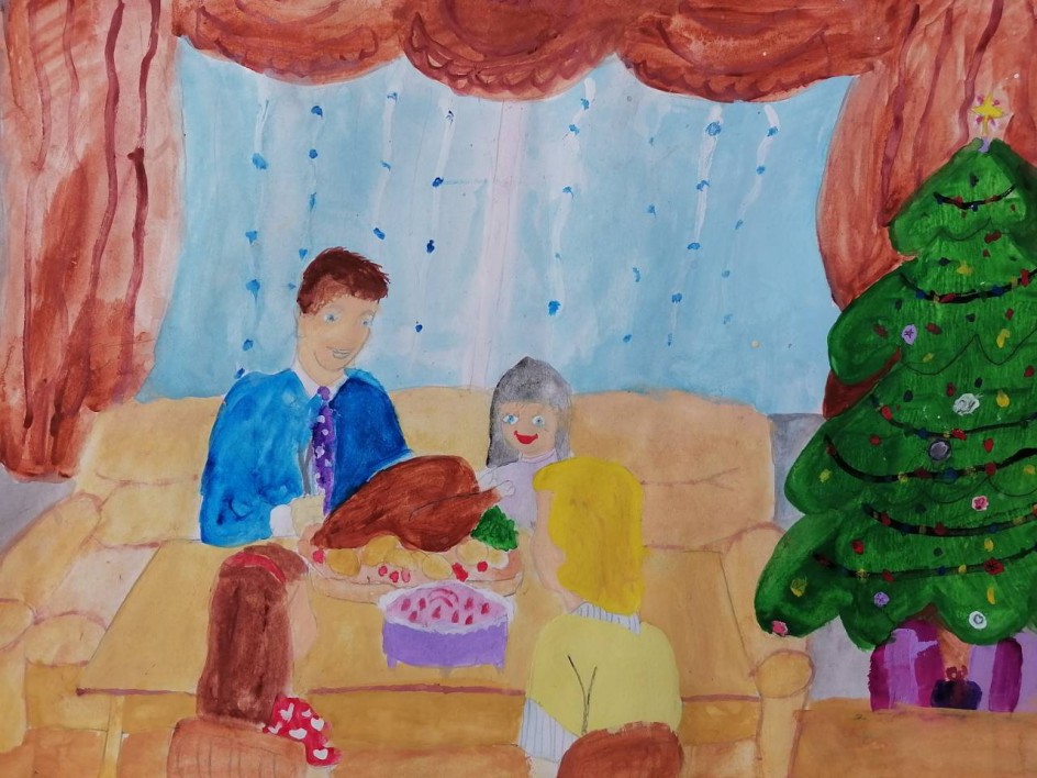 Семья за новогодним столом