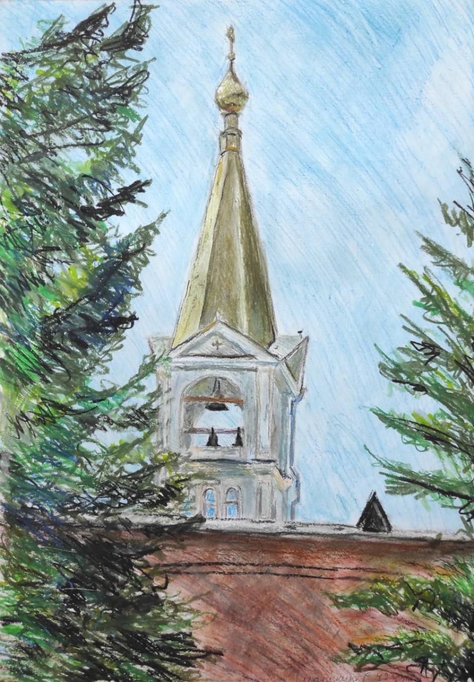 "На пленэре в Новосибирске. Колокольня"