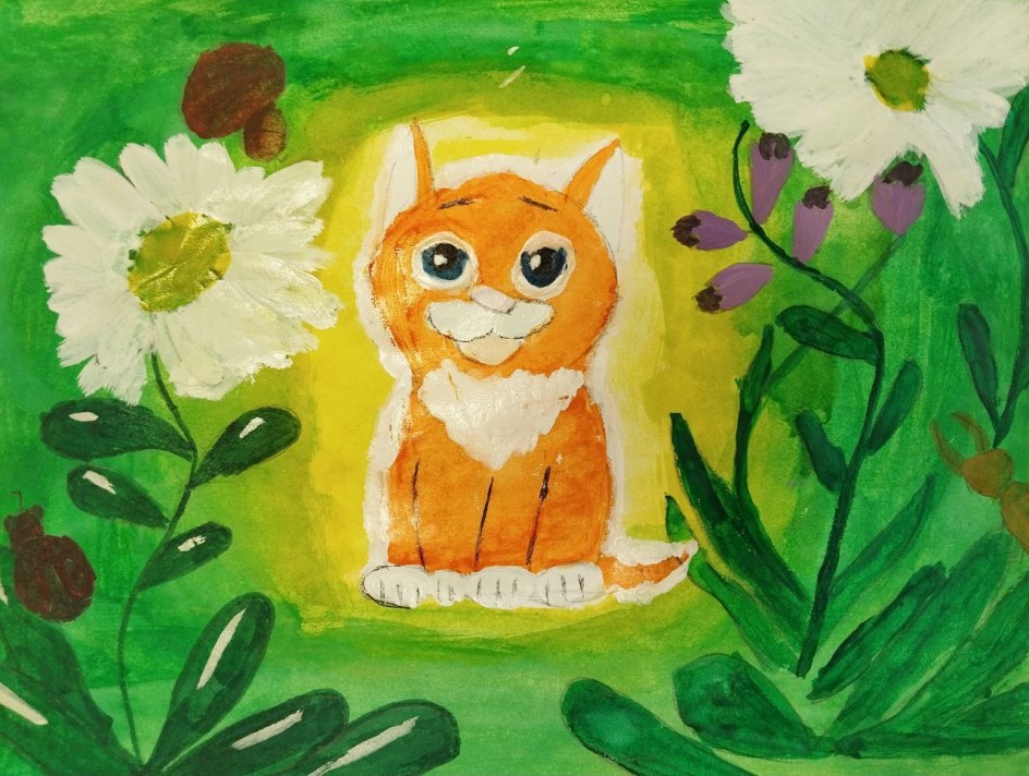 Котёнок в летнем саду