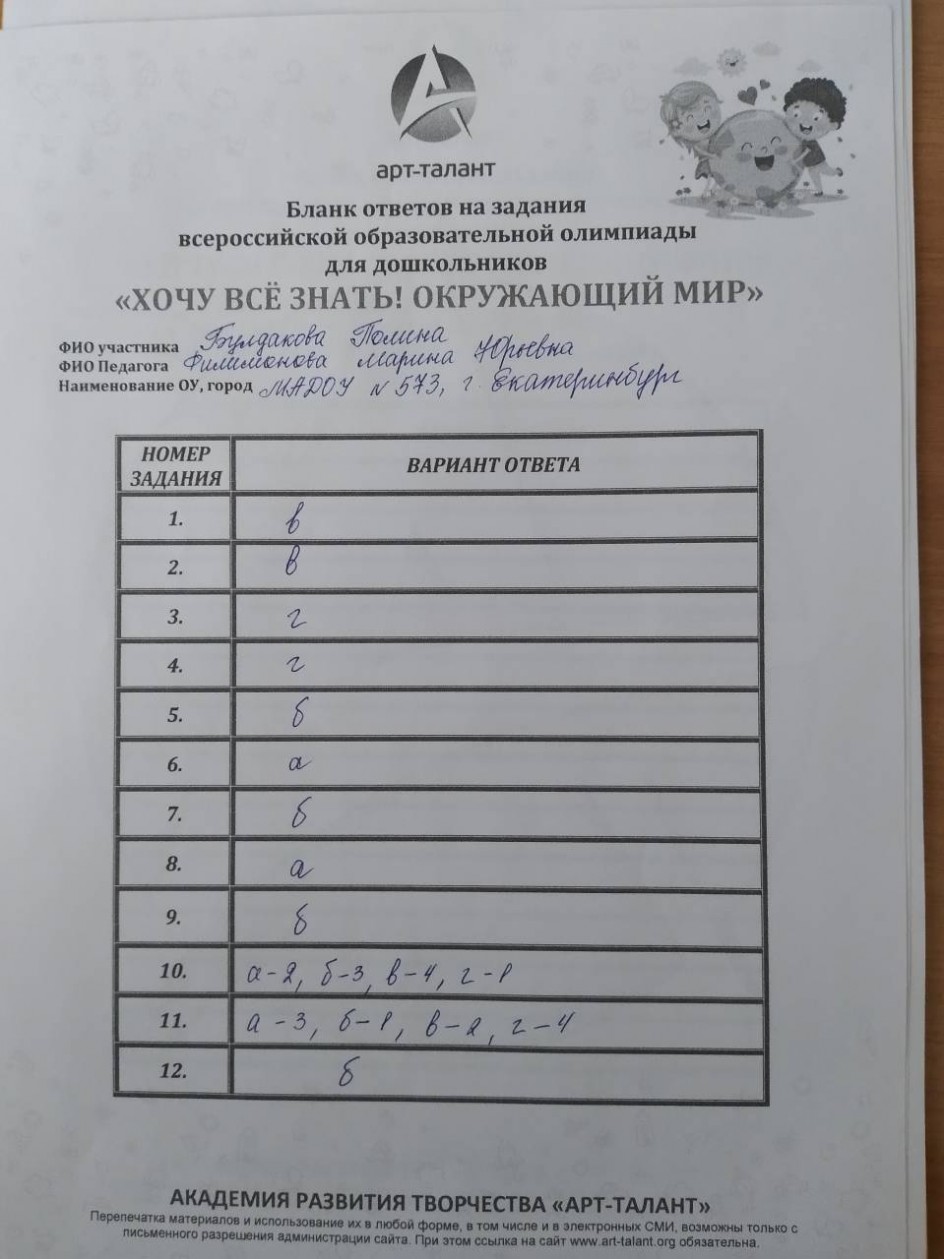 Бланк ответов