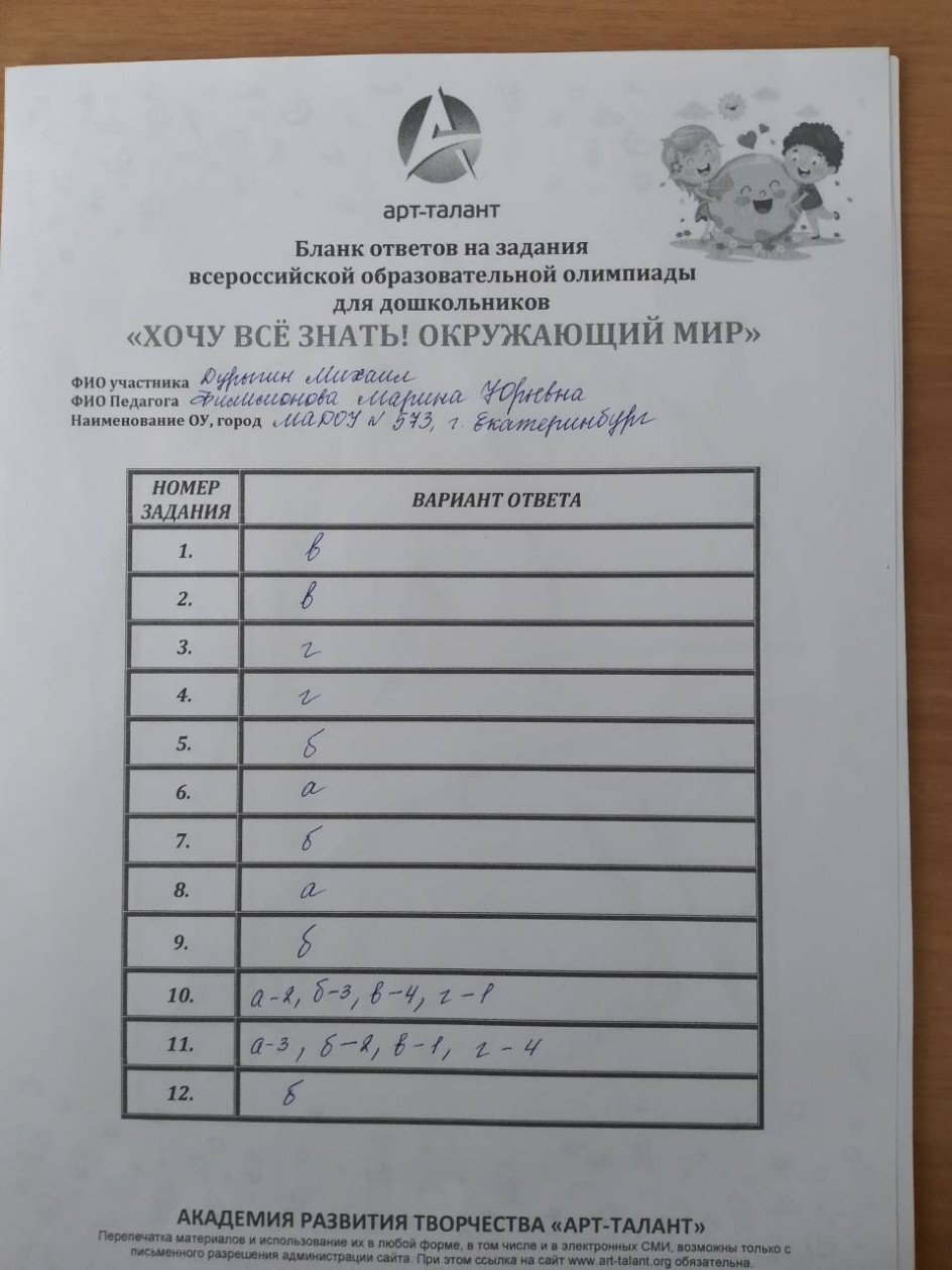 Бланк ответов