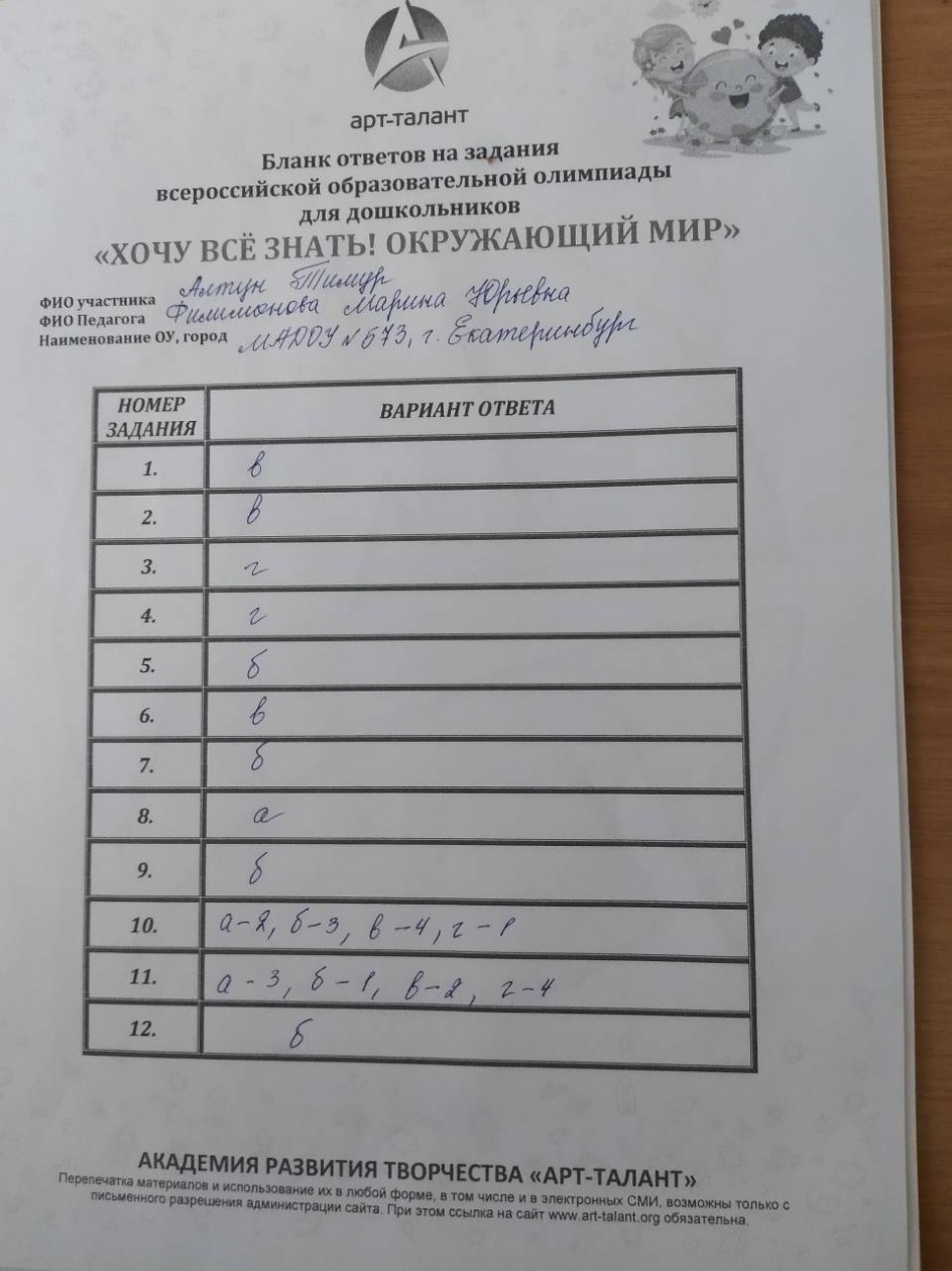 Бланк ответов