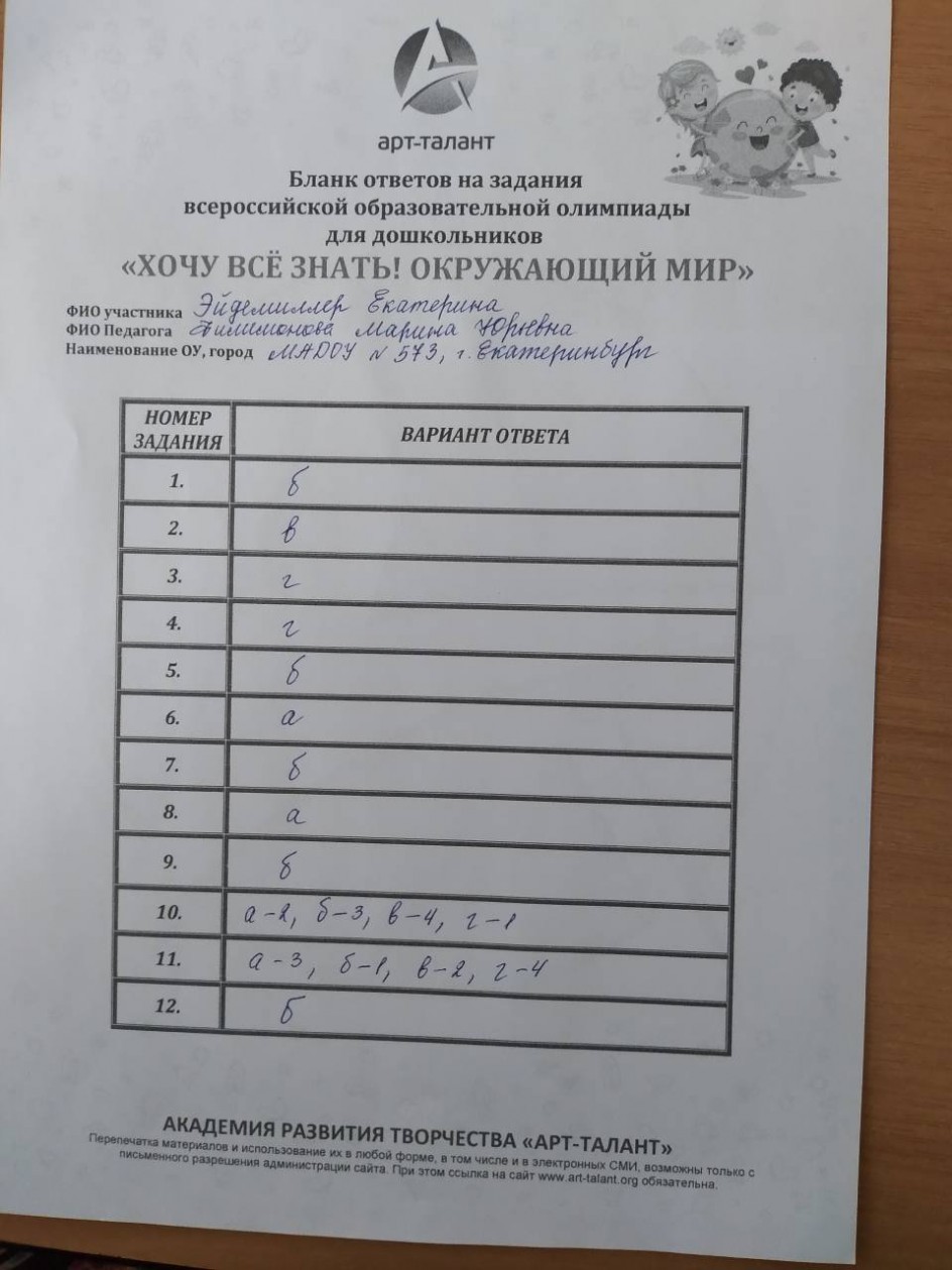 Бланк ответов