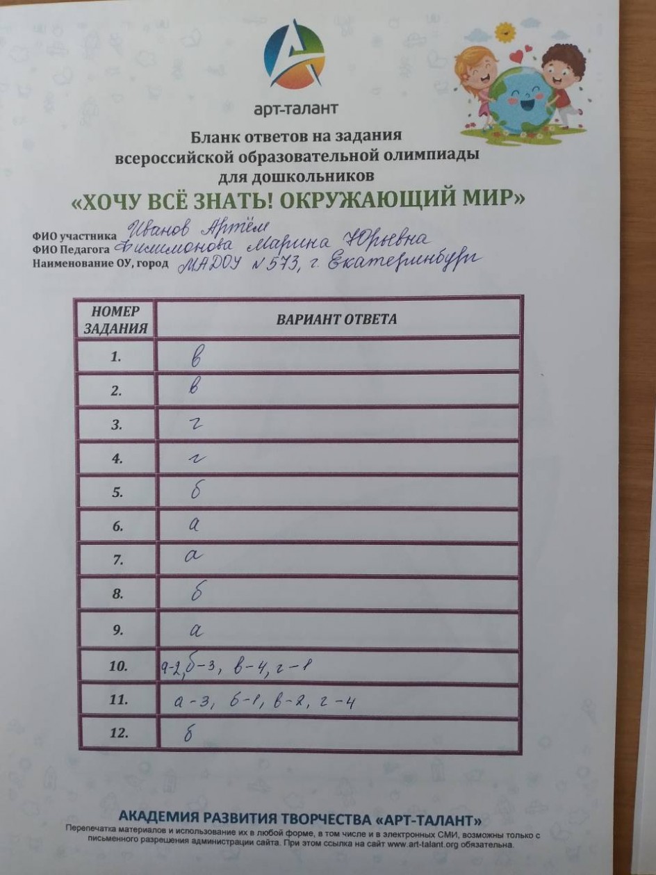 Бланк ответов