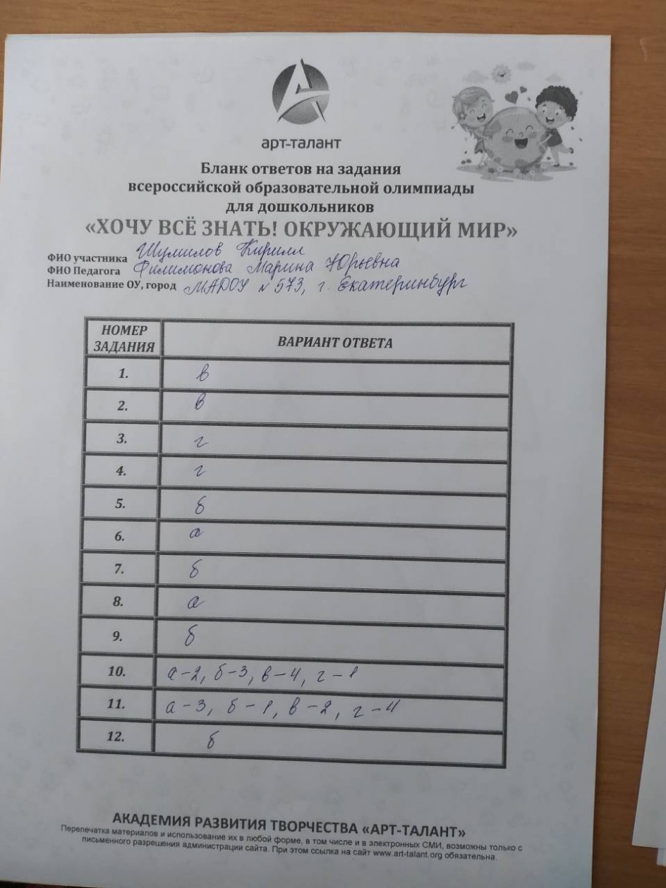 Бланк ответов
