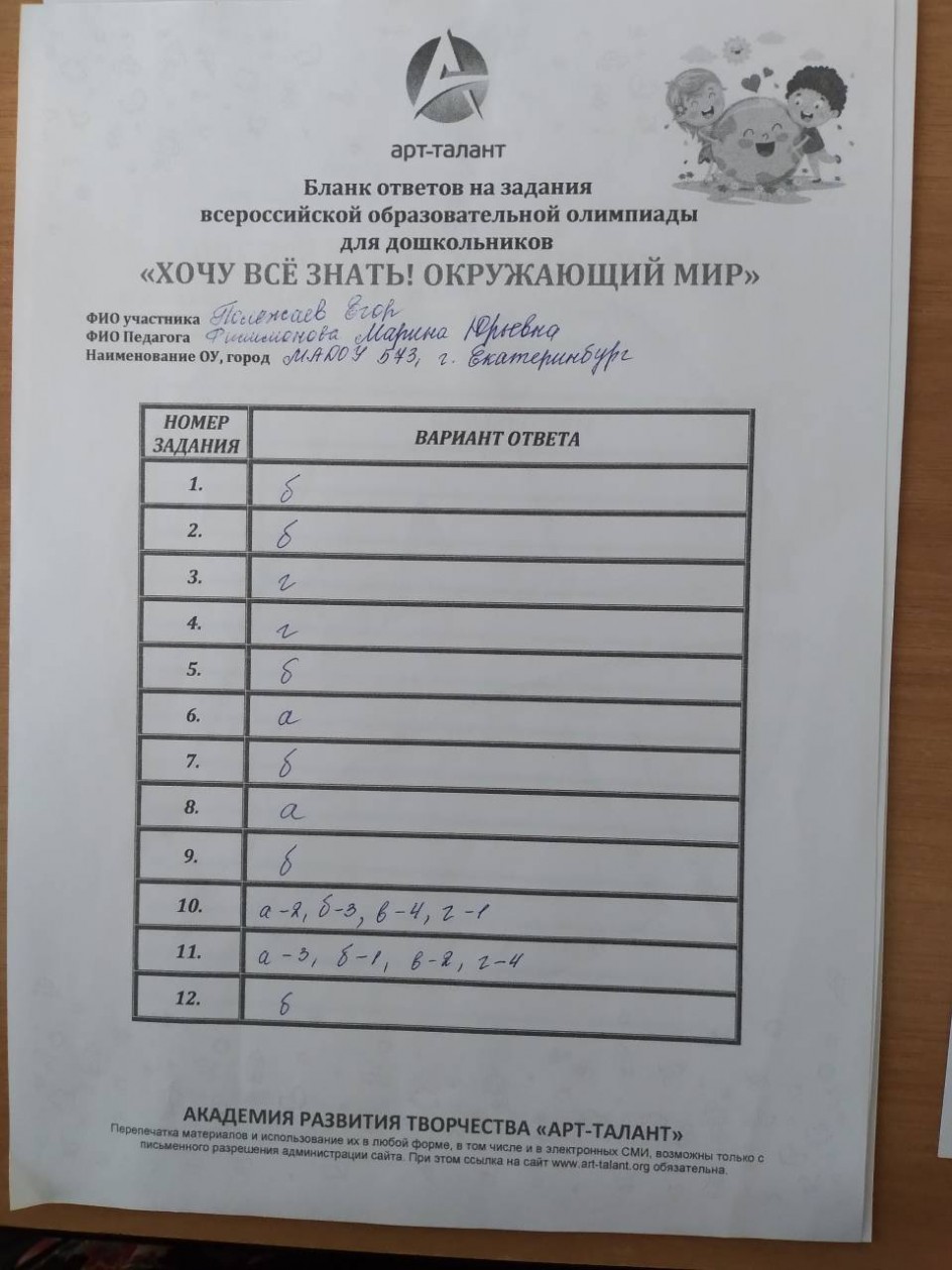 Бланк ответов