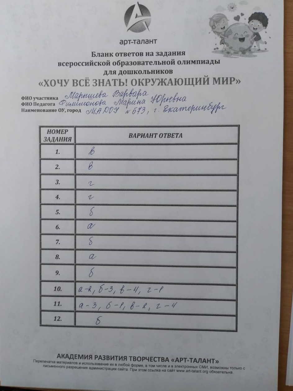 Бланк ответов