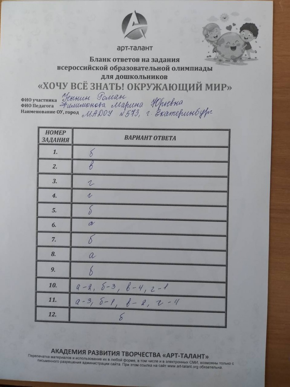 Бланк ответов